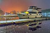 Docked Boats Under Foggy Night Sky_35164